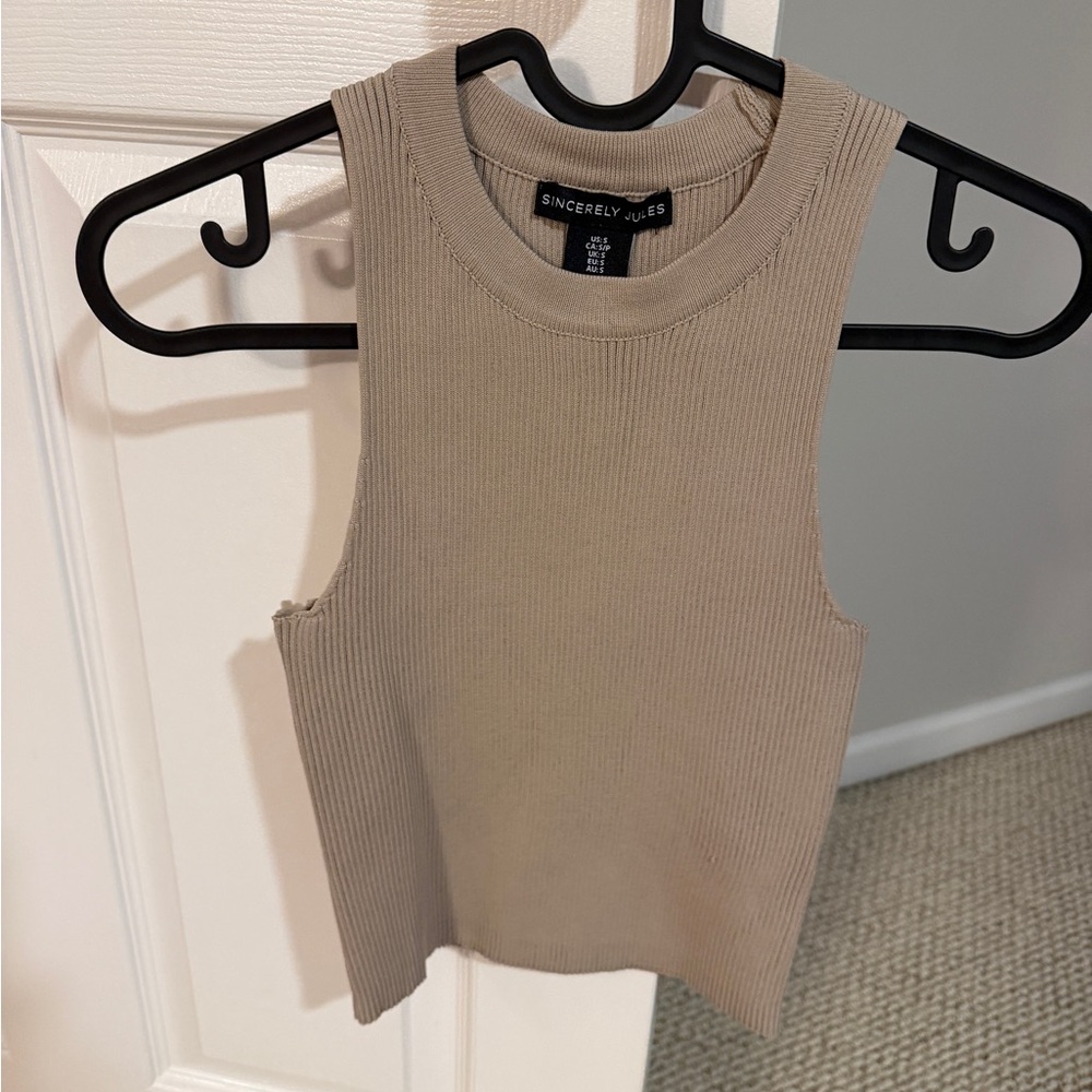 Sincerely Jules Beige Ribbed Tank Top